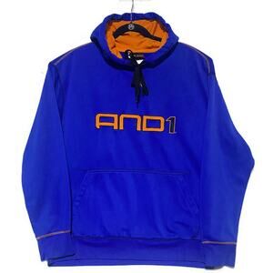 AND 1 Unlimited Pullover Hoodie Sweatshirt Men's Size XL Blue With Orange Trim